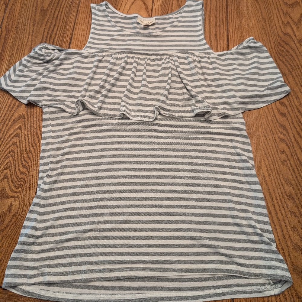 Maison Jules Cute Striped Ruffle Top